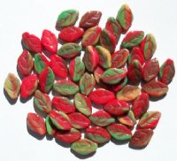 50 12mm Opaque Red, Olive, & Beige Glass Leaf Beads